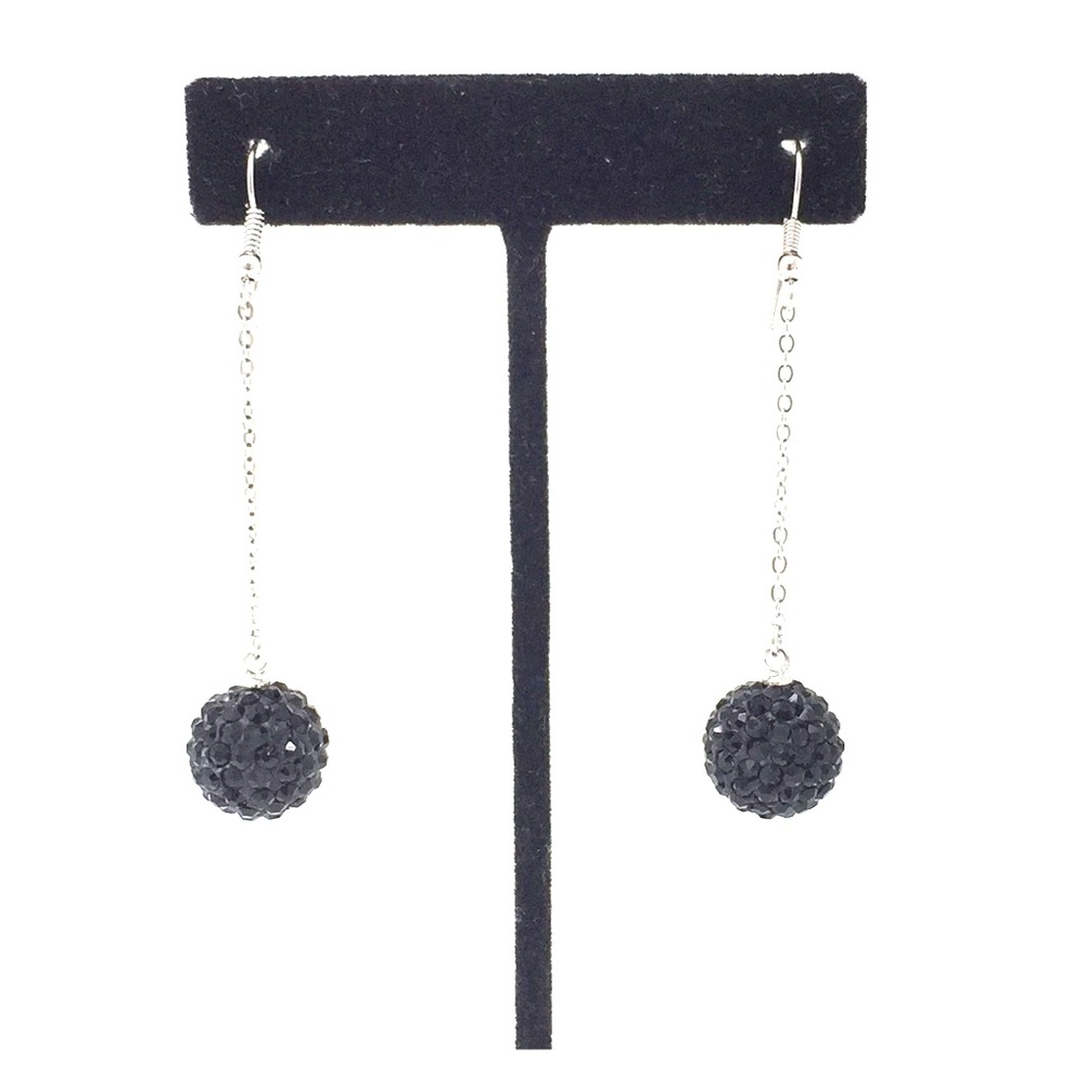 Black Faux Crystal Disco Ball Dangle Earring